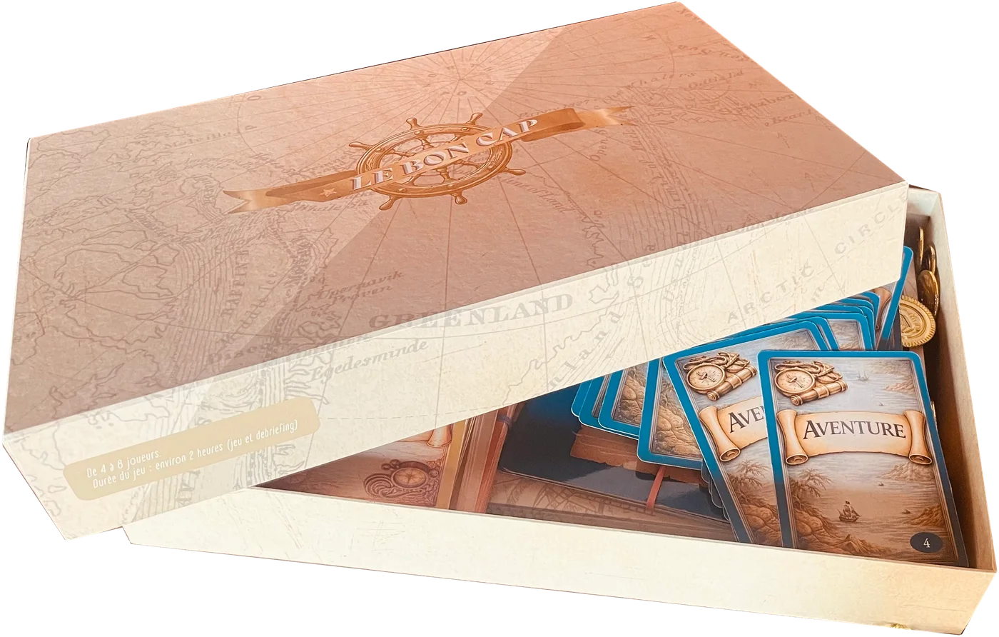 Le coffret du jeu Le Bon Cap, entrouvert